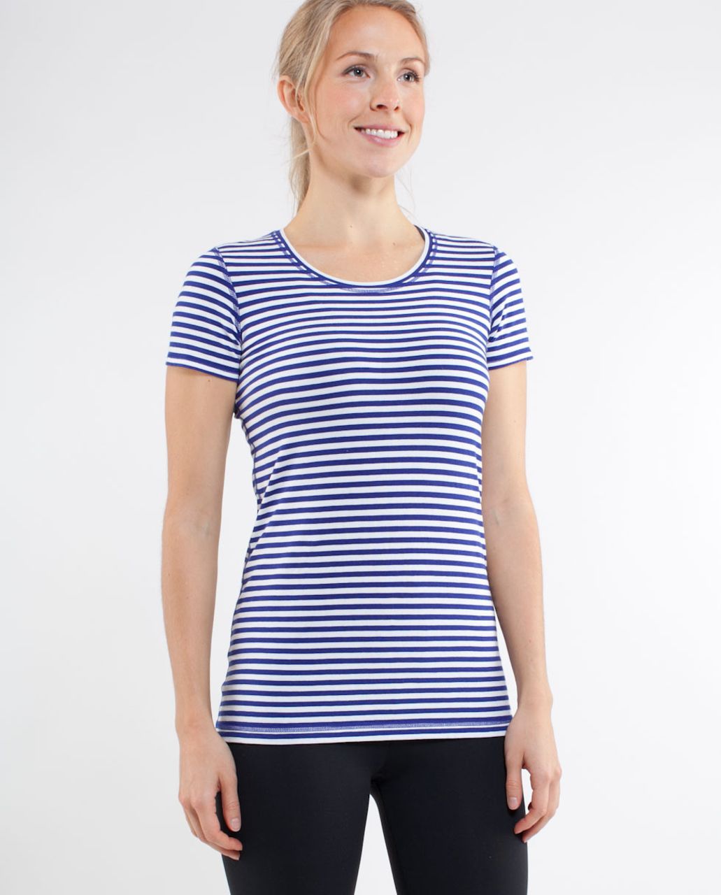 Lululemon Lively Crewneck Tee *Vitasea - Pigment Blue White Narrow Bold Stripe