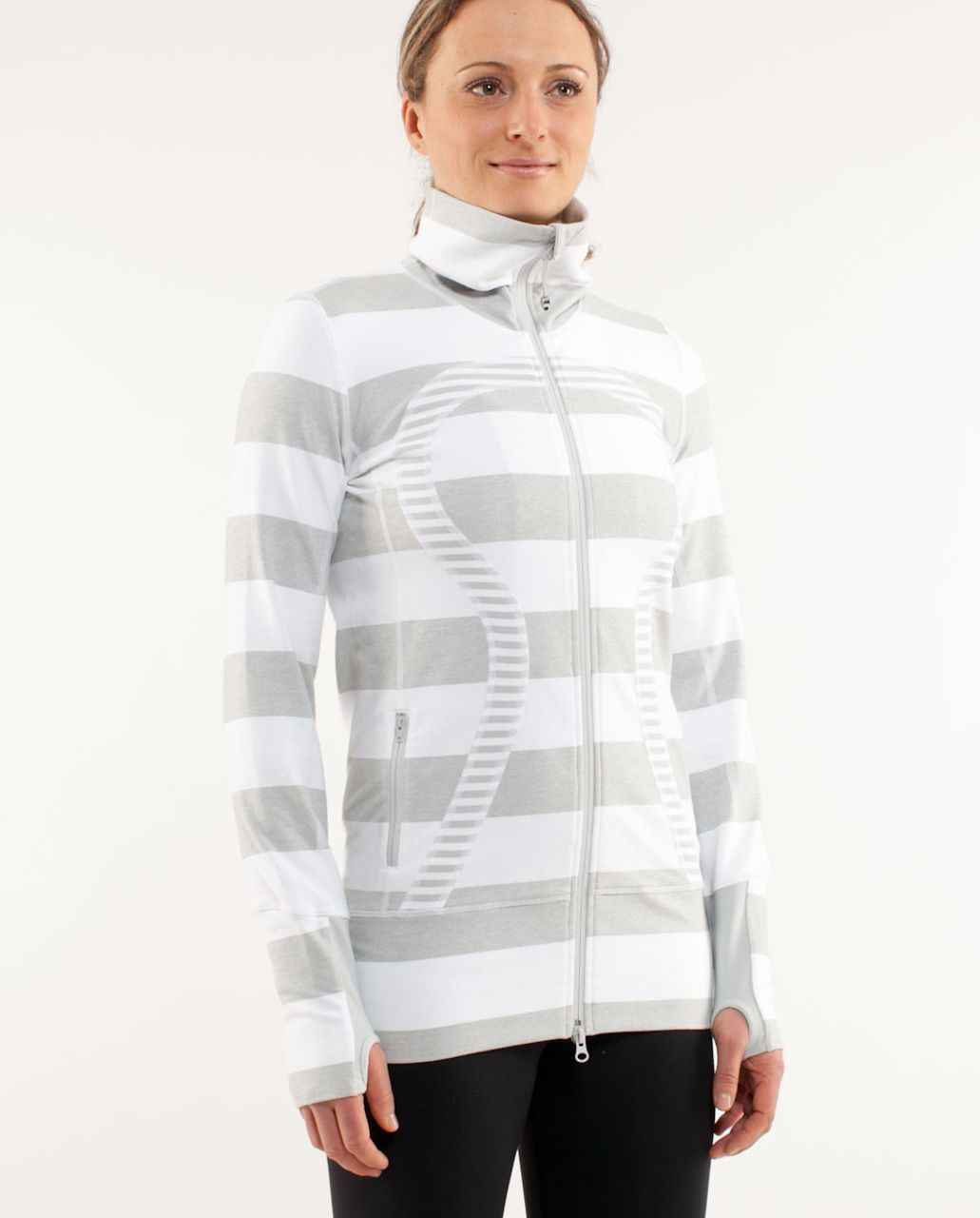 Lululemon In Stride Jacket *Brushed - White Silver Spoon Wide Bold Multi Stripe /  Silver Spoon