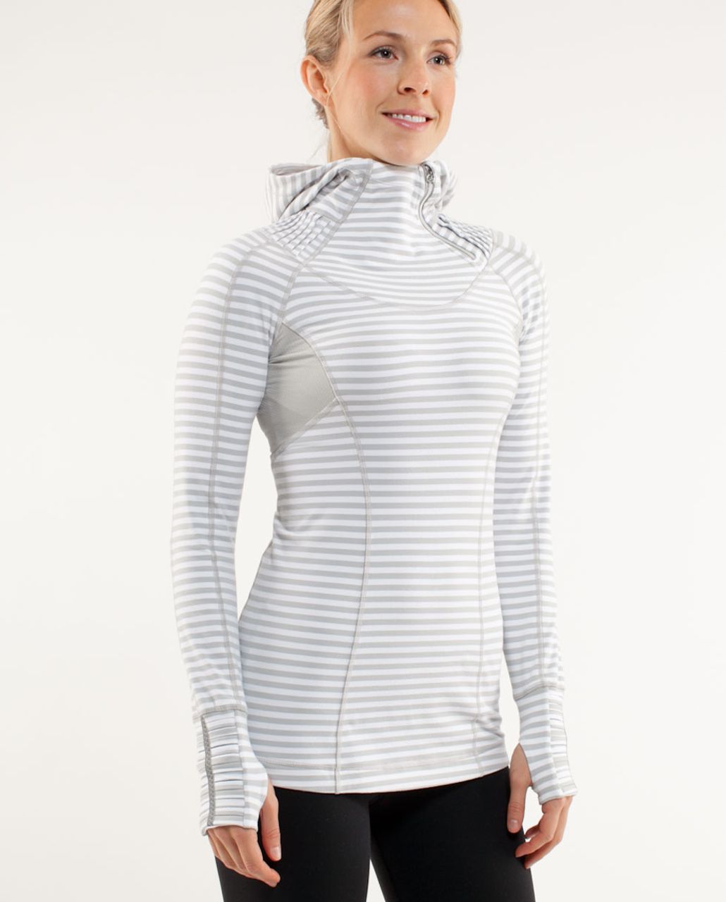 Lululemon Run:  Back On Track Pullover - Silver Spoon White Narrow Bold Multi Stripe /  Heathered Silver Spoon