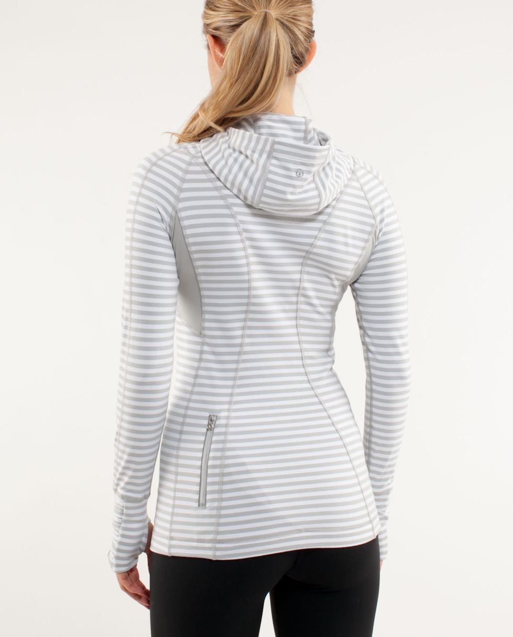 Lululemon Run:  Back On Track Pullover - Silver Spoon White Narrow Bold Multi Stripe /  Heathered Silver Spoon