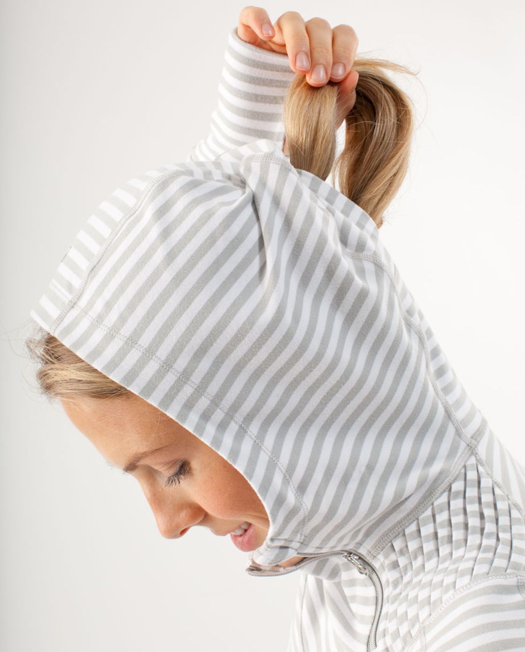 Lululemon Run:  Back On Track Pullover - Silver Spoon White Narrow Bold Multi Stripe /  Heathered Silver Spoon