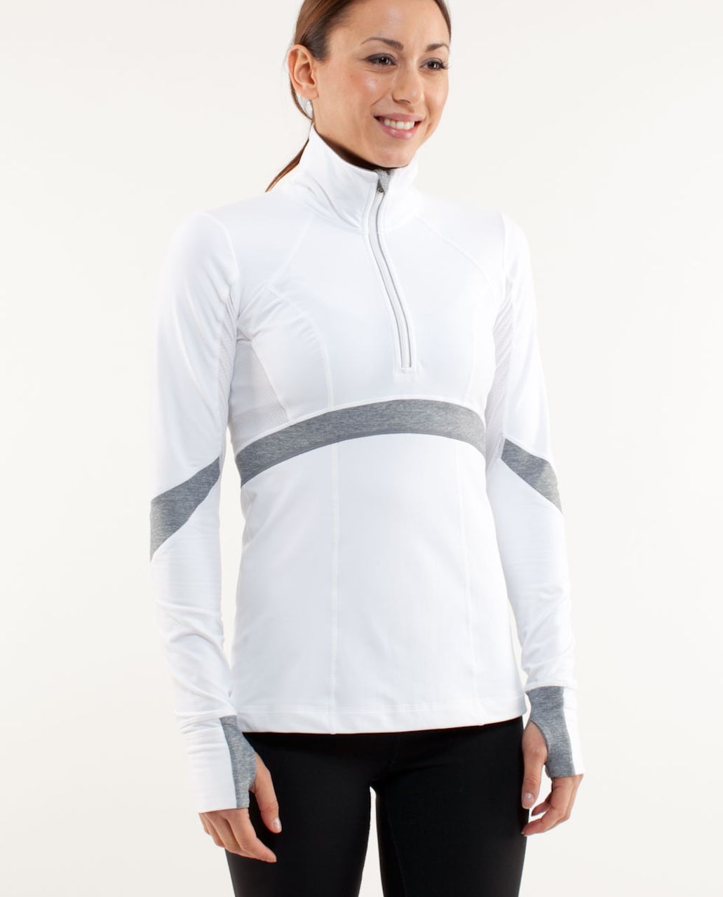 Lululemon Run:  Distance Pullover - White /  Heathered Blurred Grey