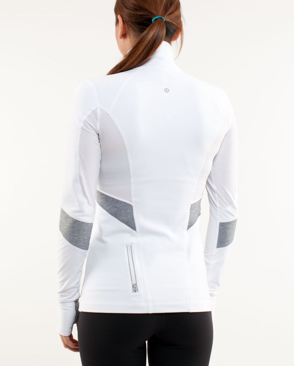 Lululemon Run:  Distance Pullover - White /  Heathered Blurred Grey