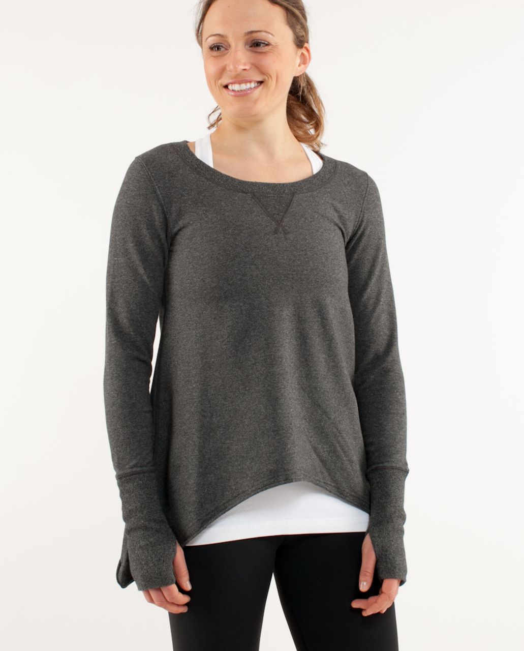 LULULEMON ATHLETICA Heathered Coal Gray Cotton TEA LOUNGE PULLOVER size 8  MEDIUM