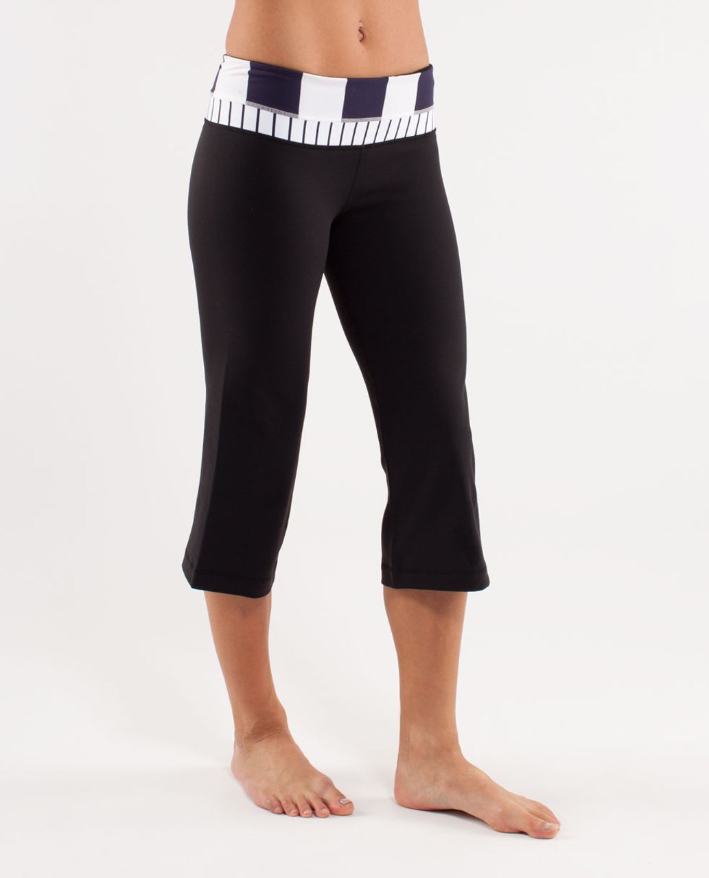 Lululemon Groove Crop - Black /  Wide Bold Stripe White Deep Indigo /  Quiet Stripe White Deep Indigo