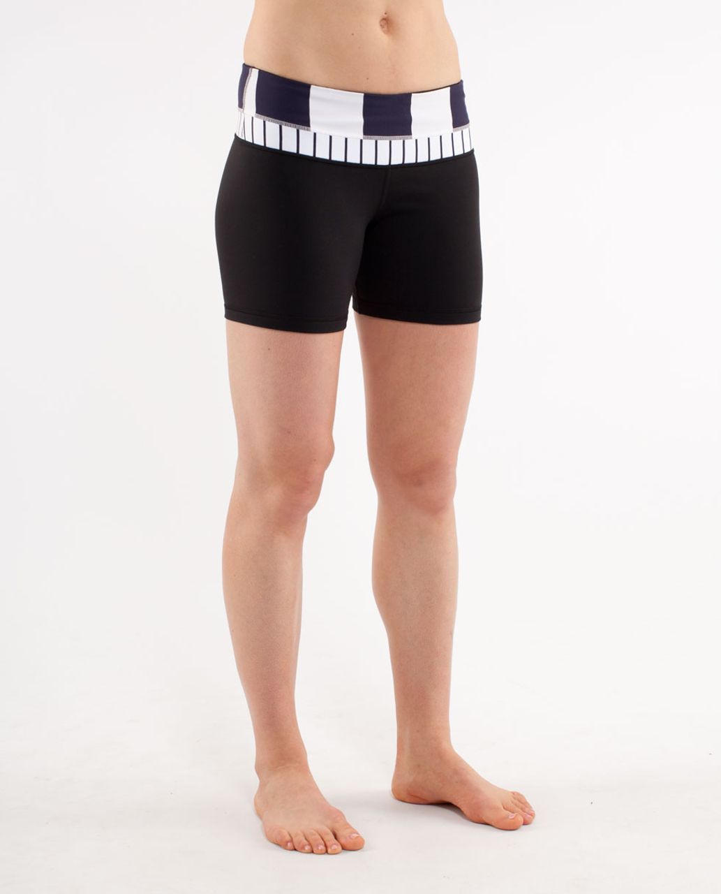 Lululemon Reverse Groove Short *Regular - Black /  Wide Bold Stripe White Deep Indigo /  Quiet Stripe White Deep Indigo