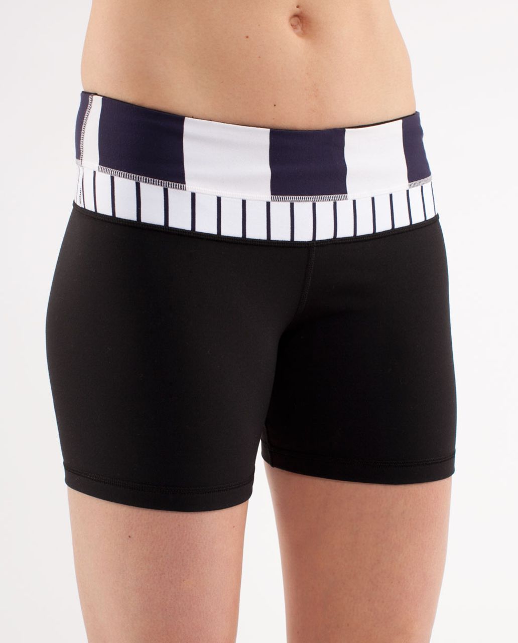 Lululemon Reverse Groove Short *Regular - Black /  Wide Bold Stripe White Deep Indigo /  Quiet Stripe White Deep Indigo