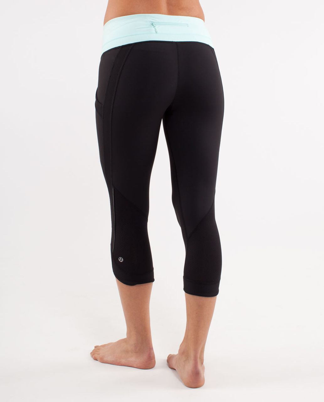 Lululemon Run:  Chase Me Crop - Black /  Aquamarine