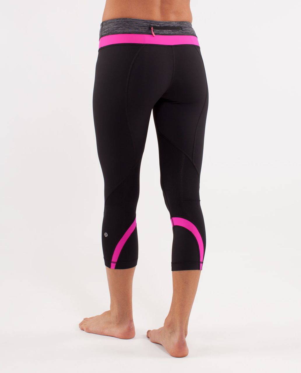 Lululemon Women's Size 6 Run Inspire Crop Leggings Black Pink Zip