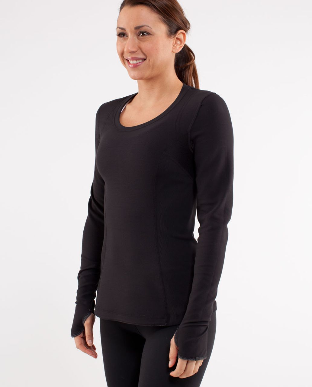 Lululemon Run:  Switch Back Long Sleeve - Black /  Wee Stripe Black Heathered Black