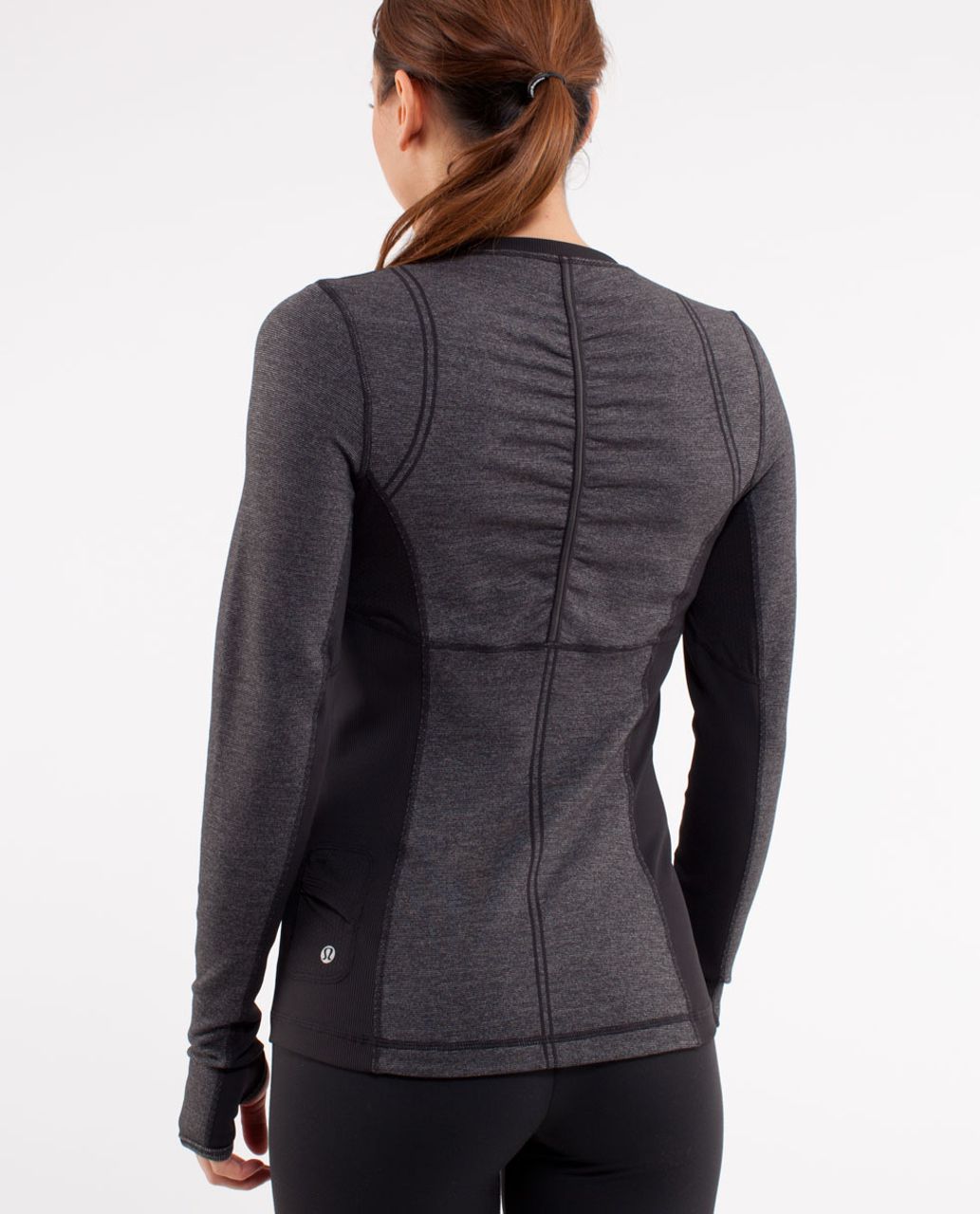 Lululemon Run:  Switch Back Long Sleeve - Black /  Wee Stripe Black Heathered Black