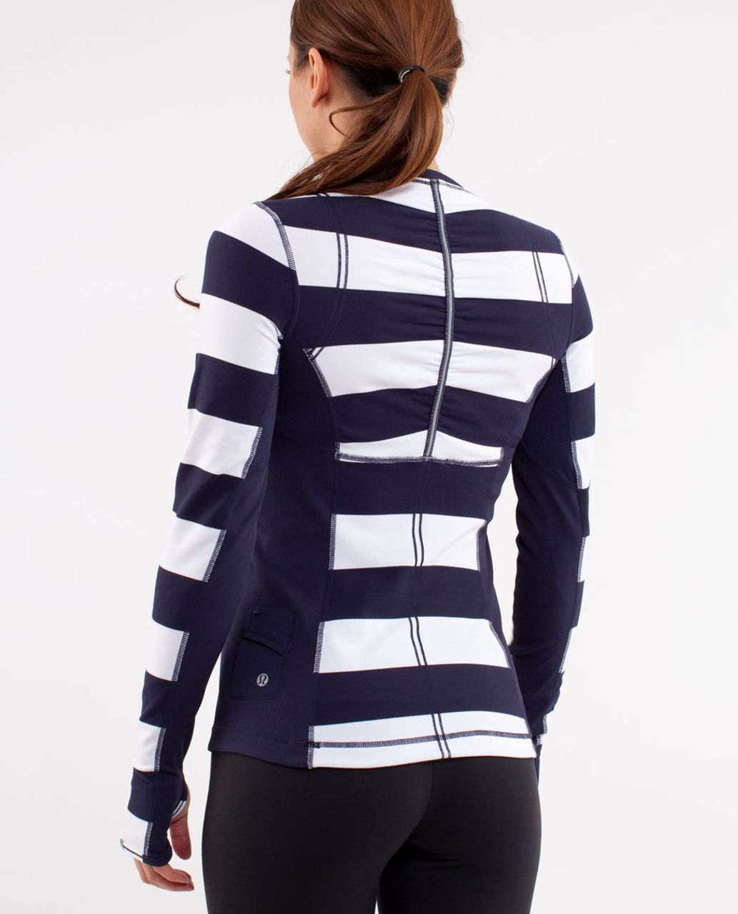 Lululemon Run:  Switch Back Long Sleeve - Wide Bold Stripe White Deep Indigo /  Deep Indigo