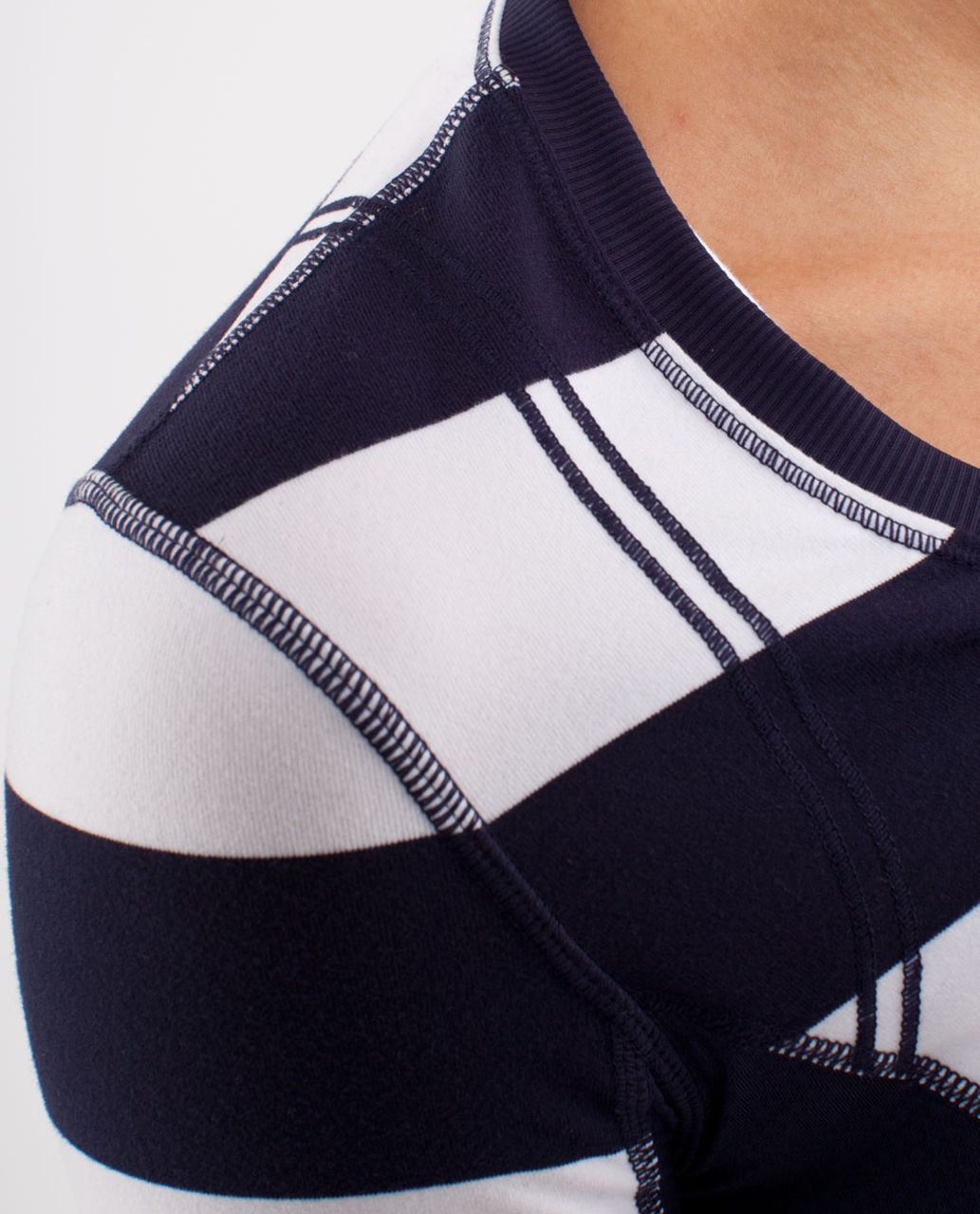 Lululemon Run:  Switch Back Long Sleeve - Wide Bold Stripe White Deep Indigo /  Deep Indigo