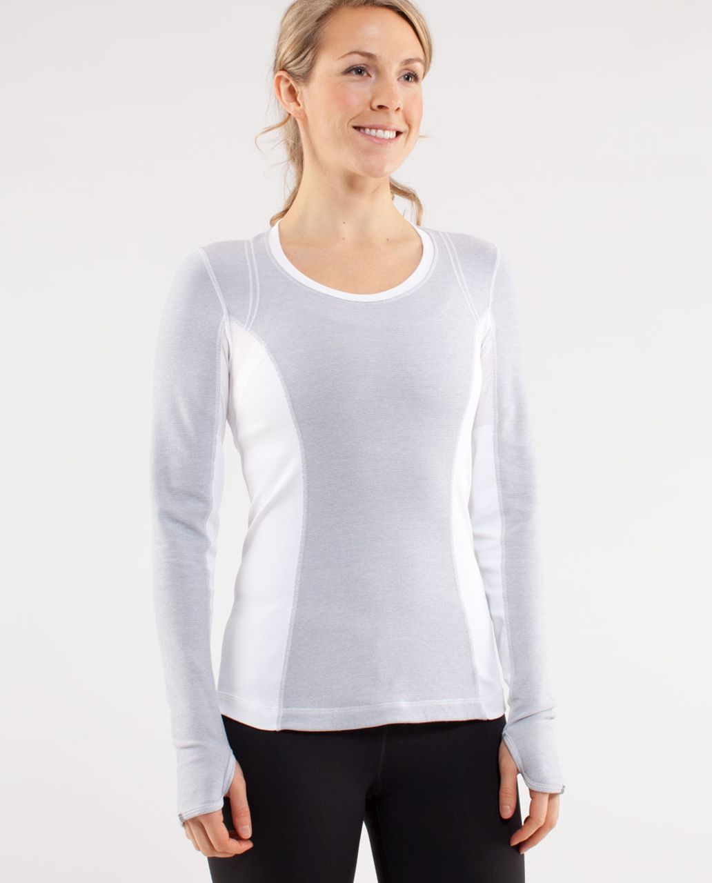 Lululemon Run:  Switch Back Long Sleeve - White /  Wee Stripe White Heathered Fossil