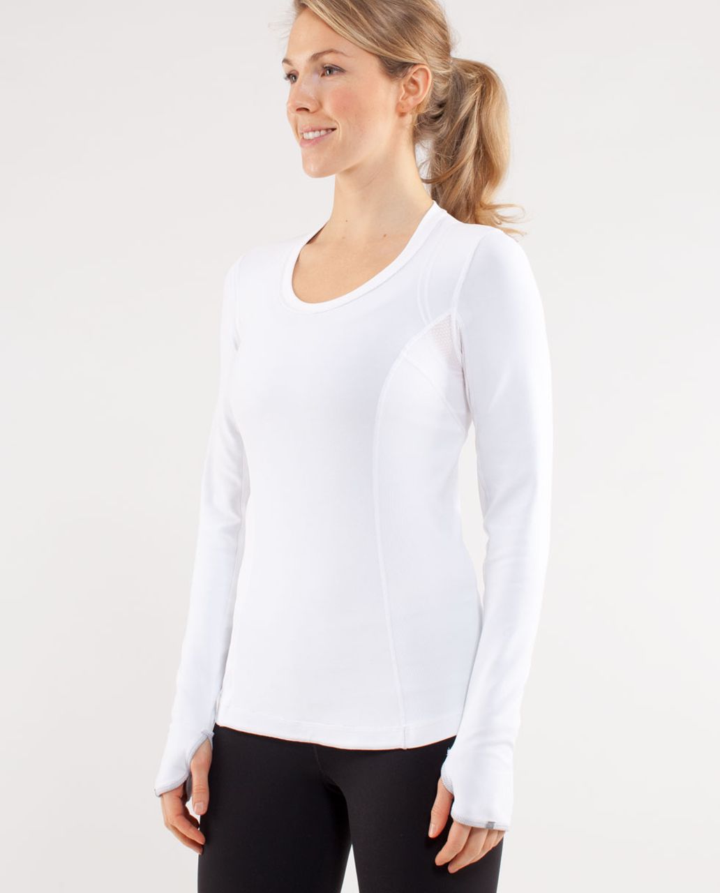 Lululemon Run:  Switch Back Long Sleeve - White /  Wee Stripe White Heathered Fossil