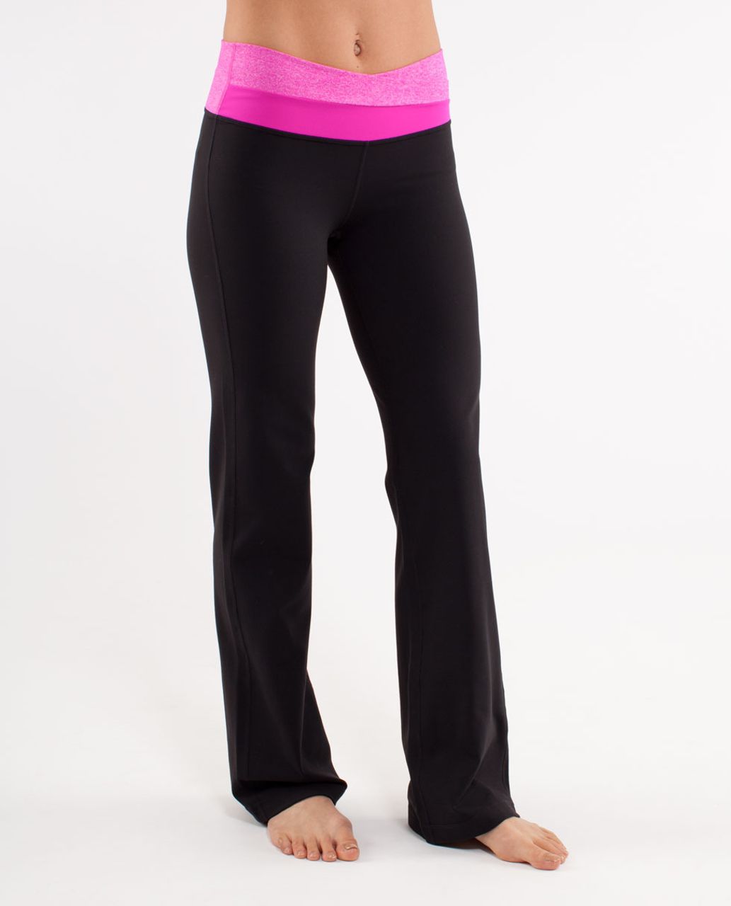 Lululemon size 8 Run Excel Crop Leggings Black W/ Paris Pink Waist