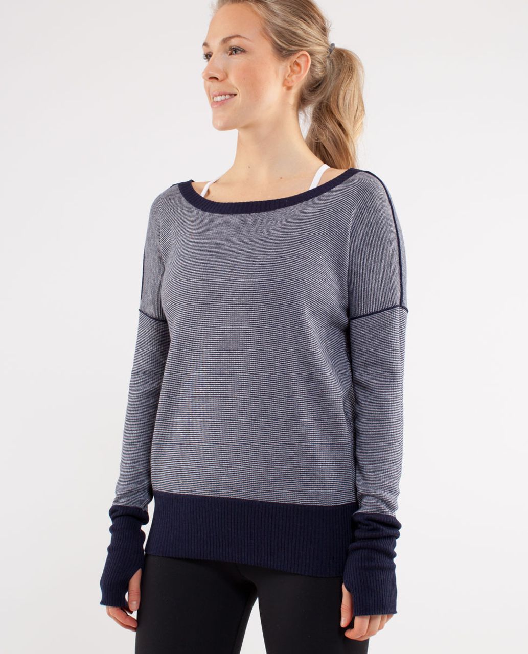 Lululemon Yin Me Pullover - Heathered Deep Indigo /  White