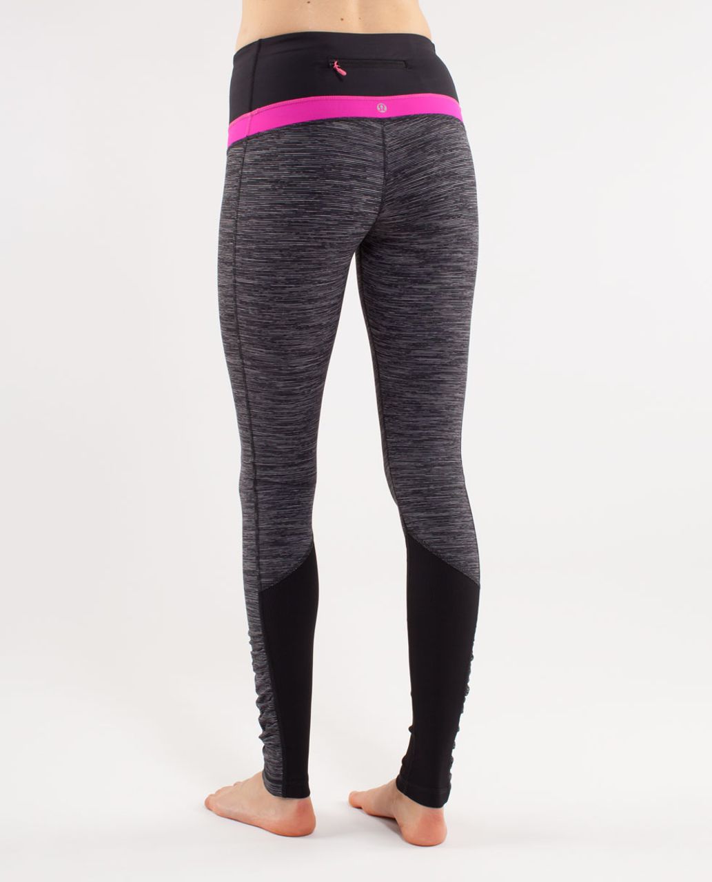 Lululemon size 8 Run Excel Crop Leggings Black W/ Paris Pink Waist