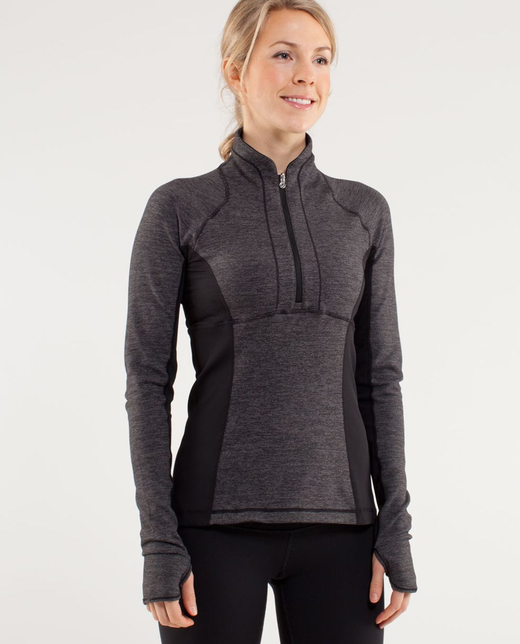 Lululemon Run:  Switch Back 1/2 Zip - Black /  Wee Stripe Black Heathered Black