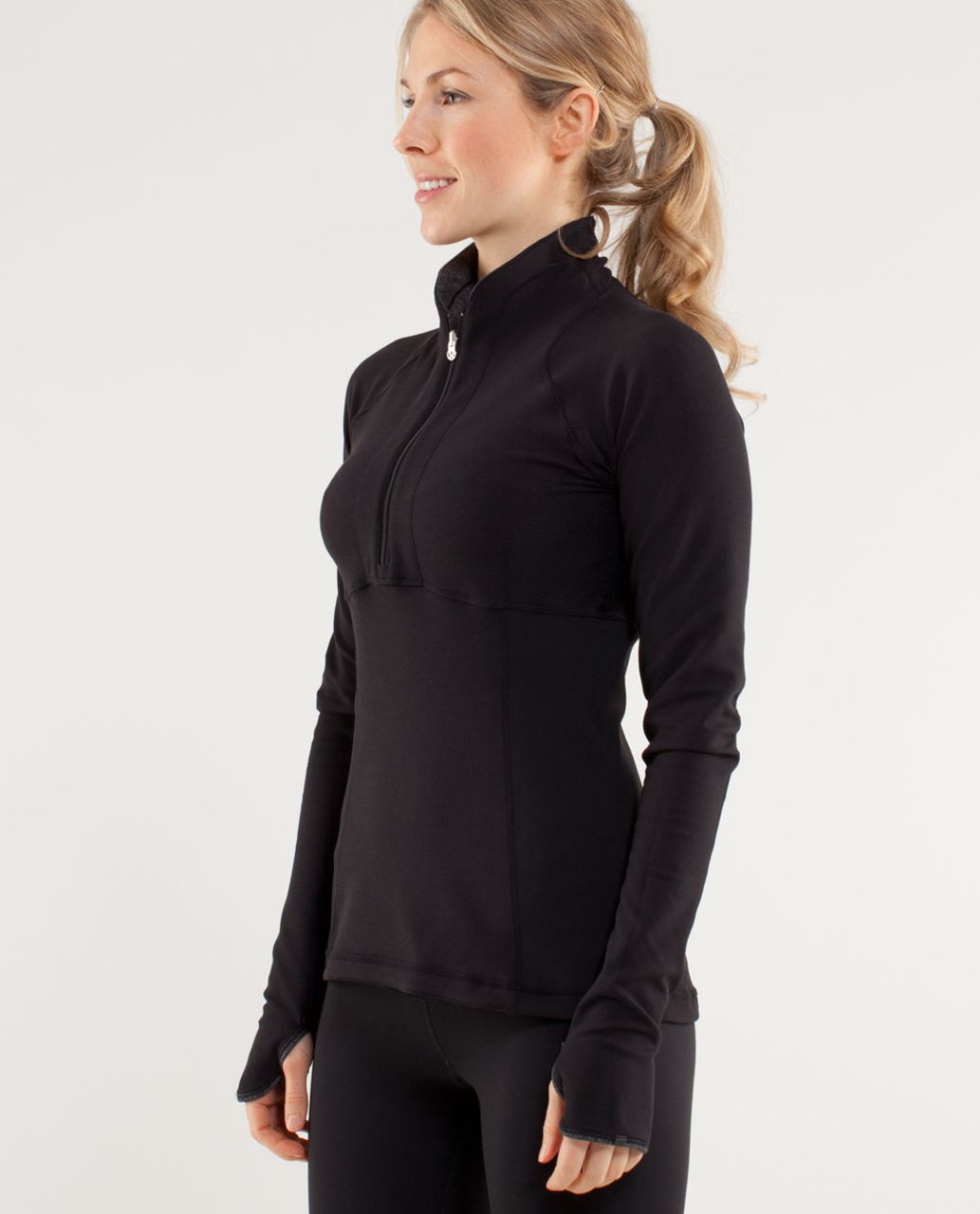 Lululemon Base Runner 1/2 Zip - Heathered Herringbone Heathered Black White  / Black - lulu fanatics