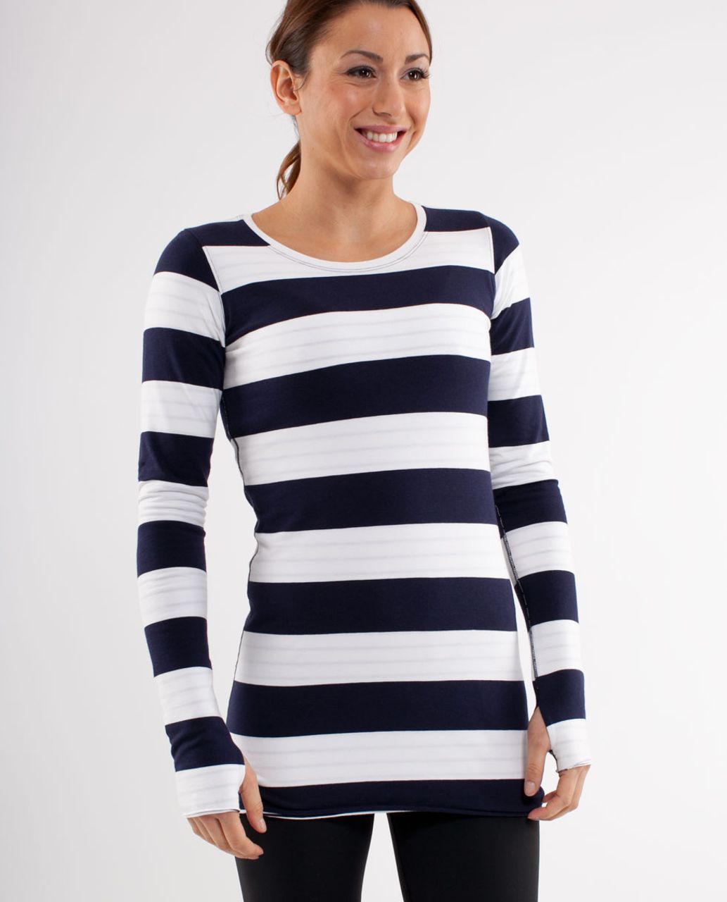 Lululemon Every Yogi Long Sleeve - Wide Bold Stripe White Deep Indigo /  Quiet Stripe White Deep Indigo