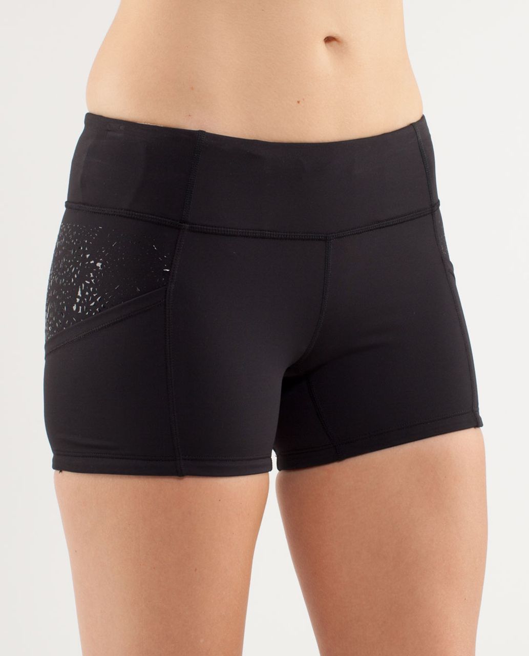 Lululemon Run:  Shorty Short - Black /  Cut-out Lace Silicone Black