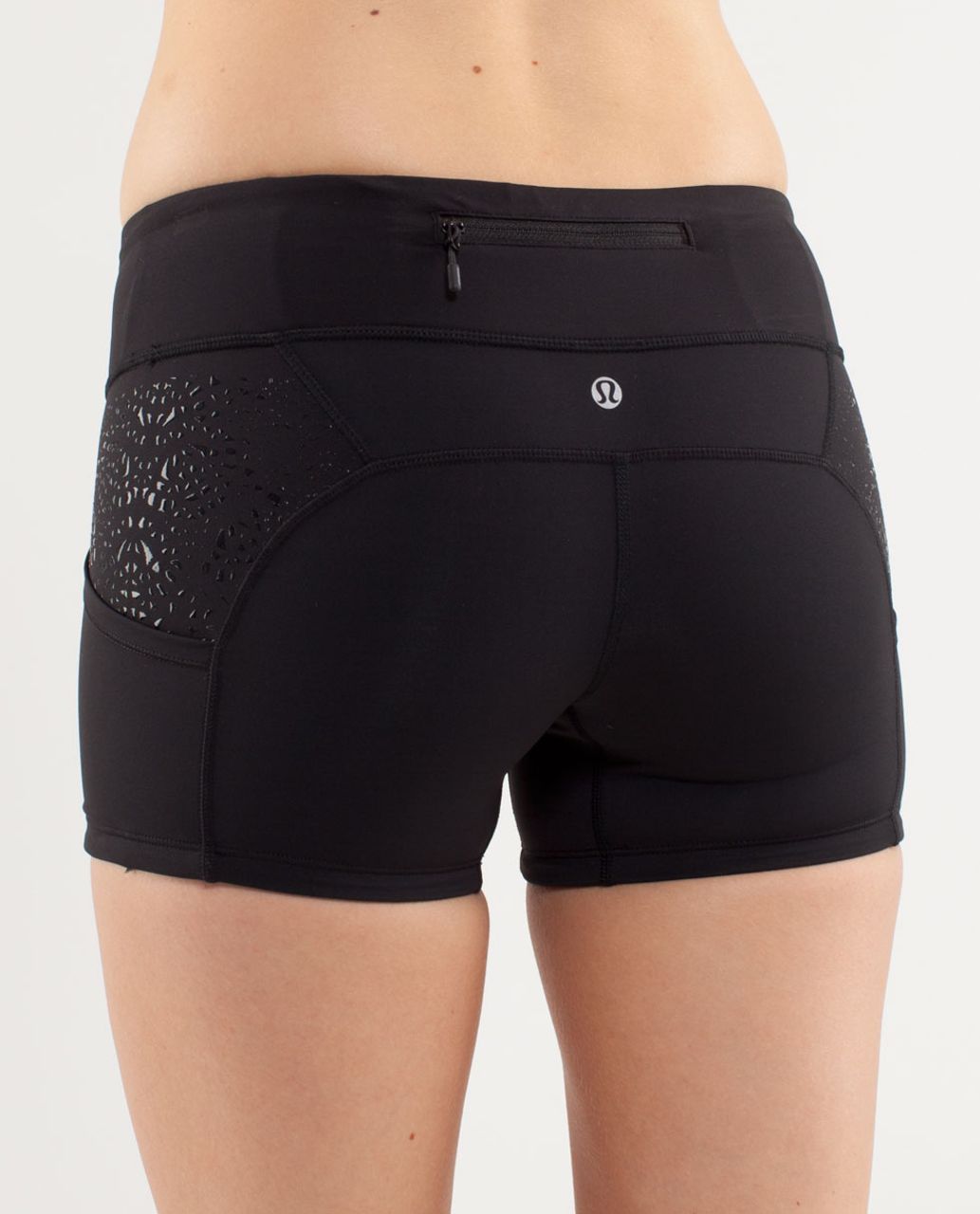 Lululemon Run:  Shorty Short - Black /  Cut-out Lace Silicone Black