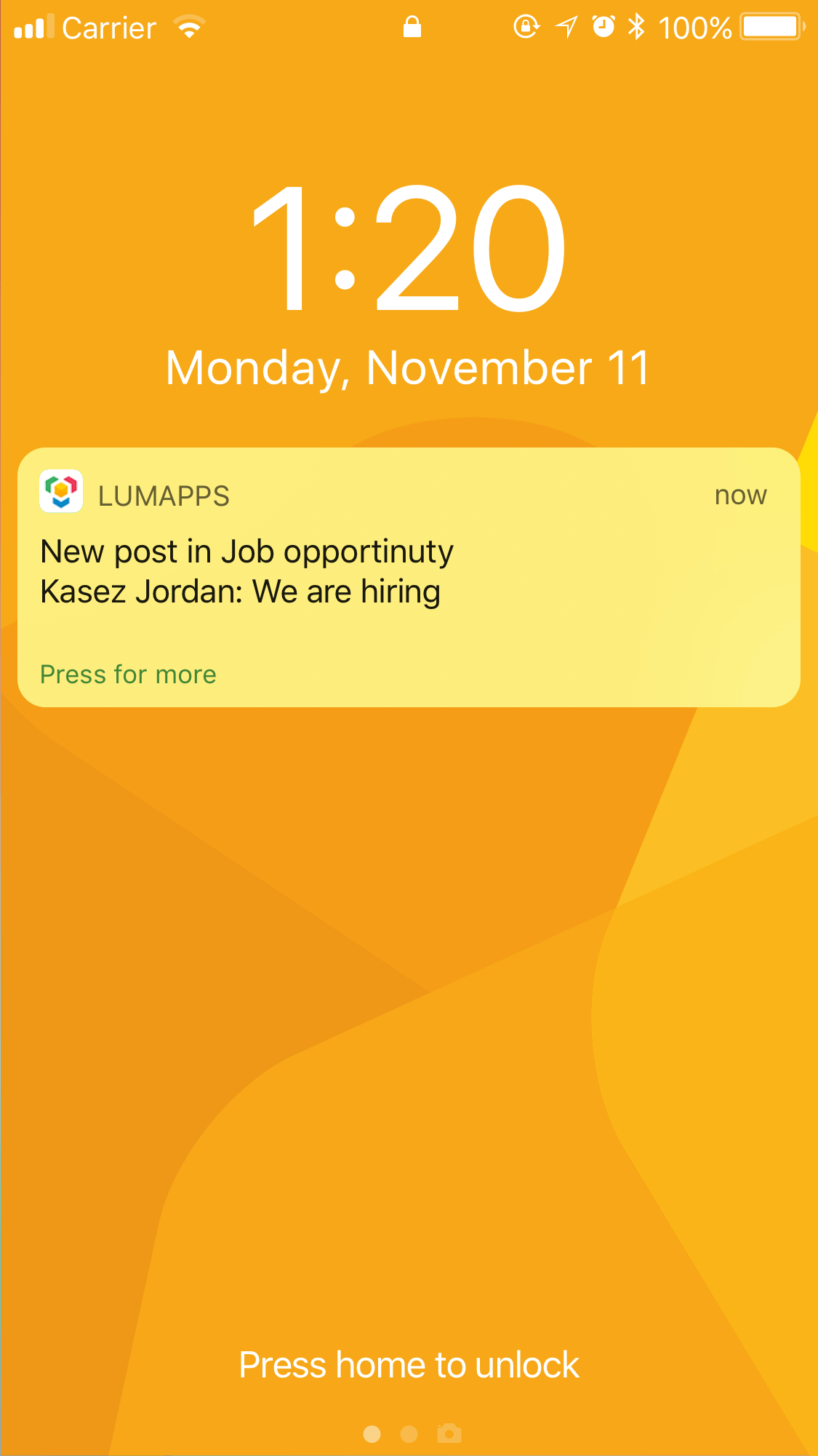 notification on locked screen iOS