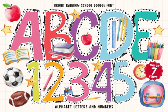 Preview of Bright Rainbow School Doodle Font