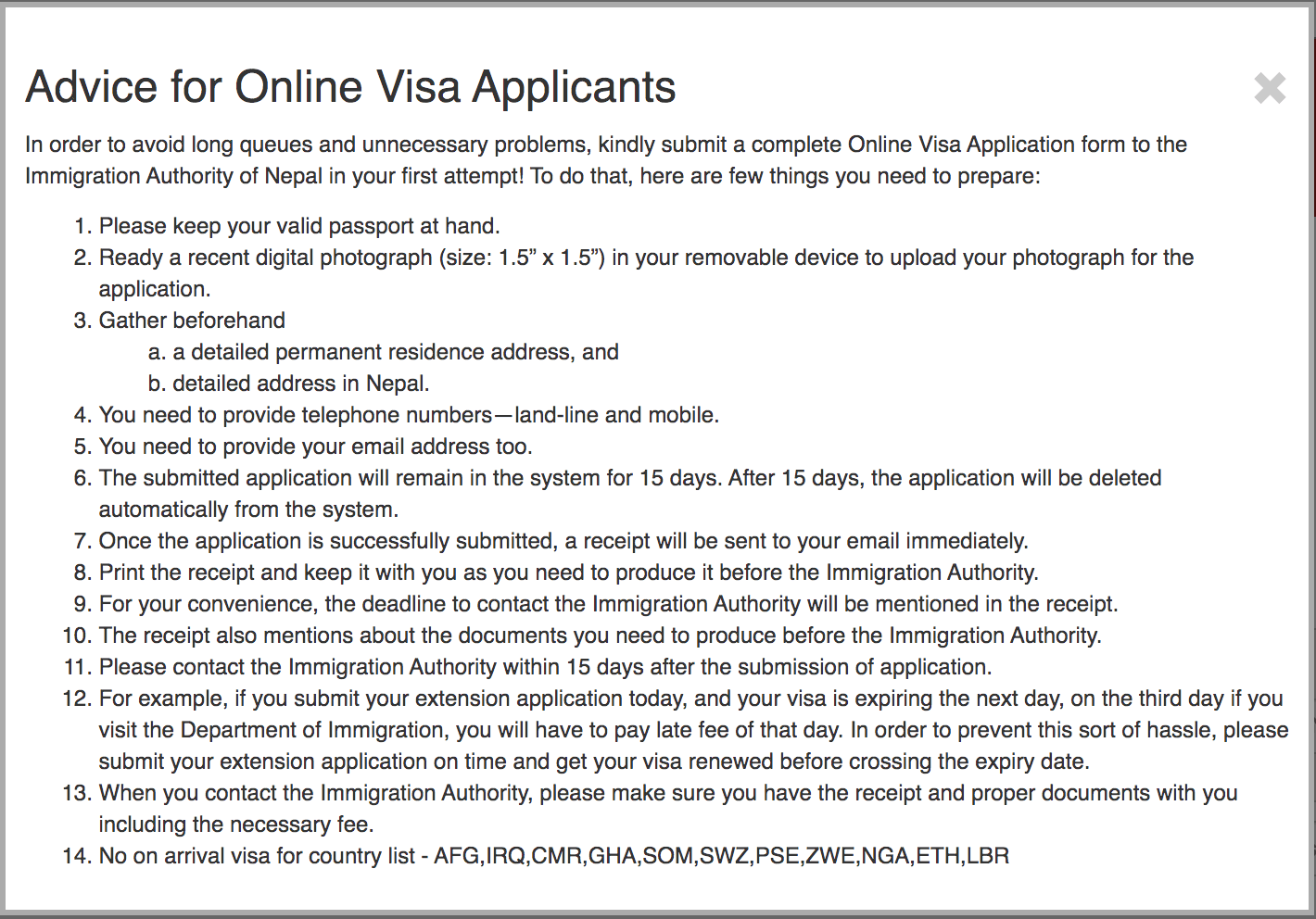 Nepal Visa Online Application Form Requirements