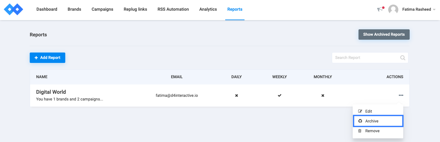 Archiving Reports in Replug