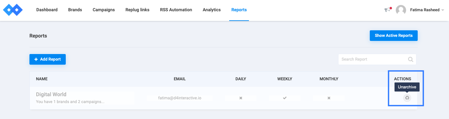 Unarchiving Reports in Replug