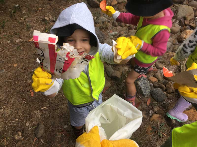 Responsible nature play involves occasional clean ups for active learners. 