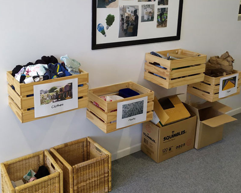 Decluttering strategies including donating toys in excellent conditions to sustainability stations at child care.