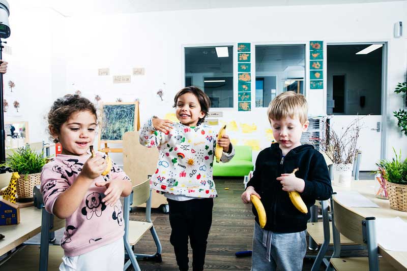 Children practice their non-verbal communication skills such as facial expressions.