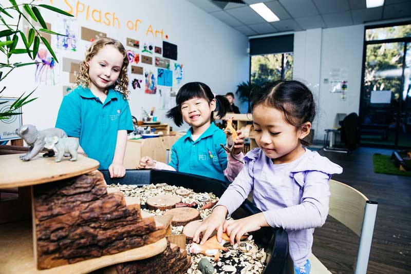 Children interacting with their environment through play-based, learning teaching approaches.