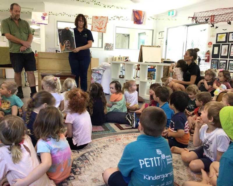 Children learn about flying foxes during community engagement in early childhood education.