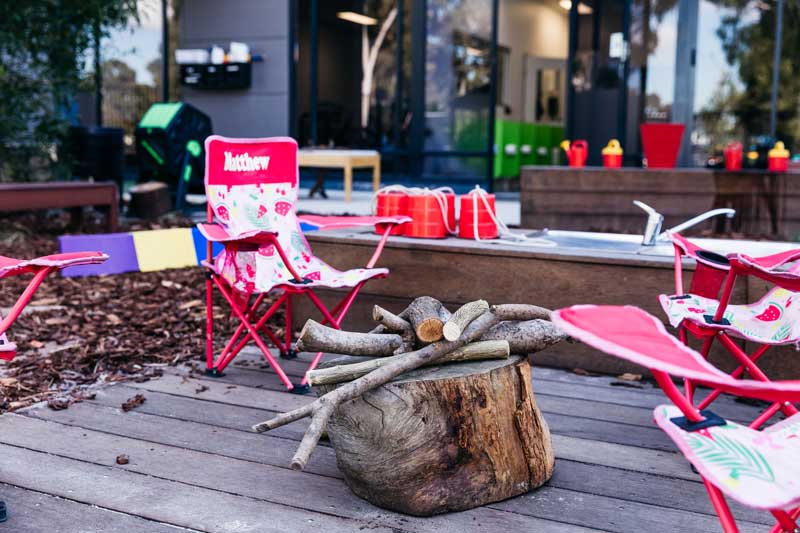 Outdoor environments set up to roleplay camping with toddlers.