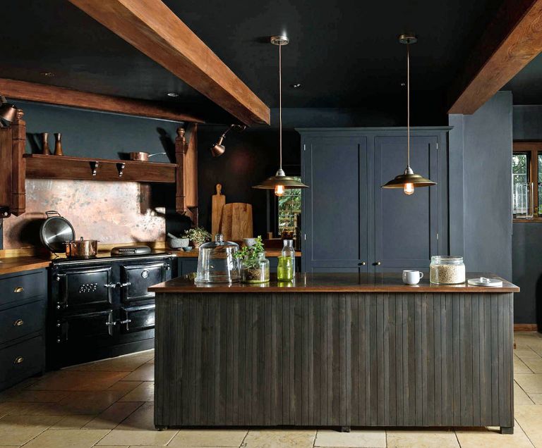 rustic black kitchen breakfast table