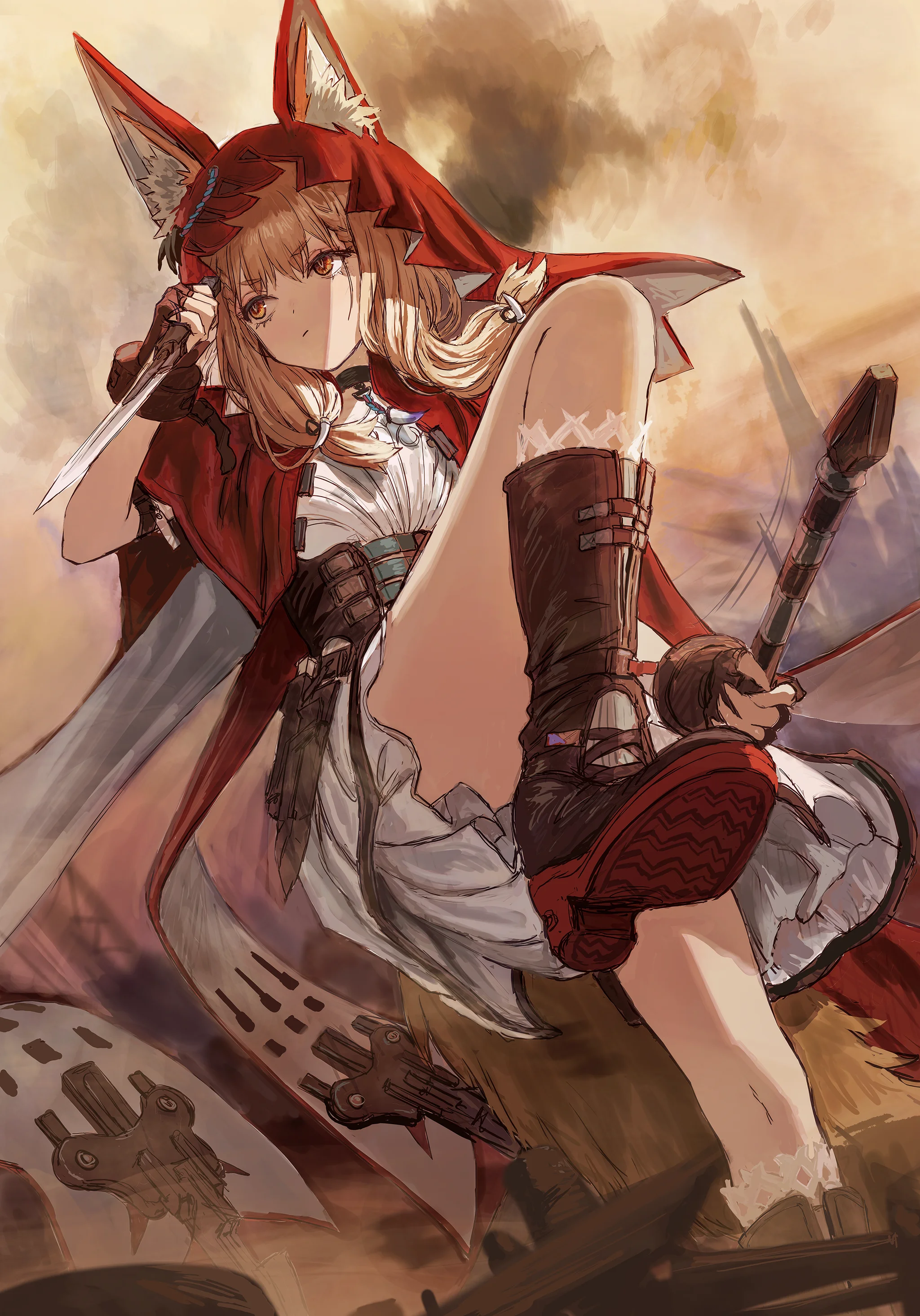 1girl, knife, animal ears