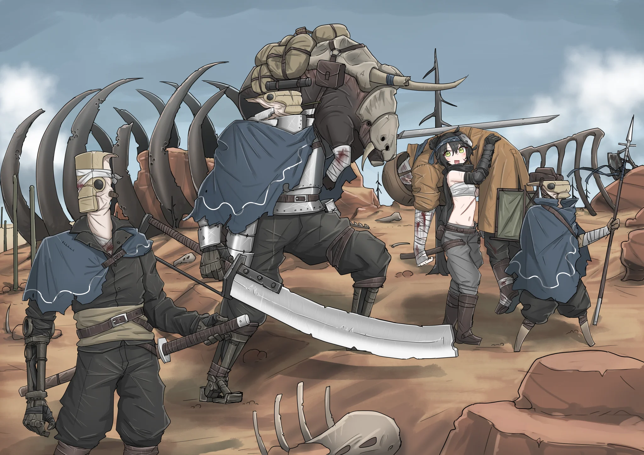 weapon, 1girl, bandages