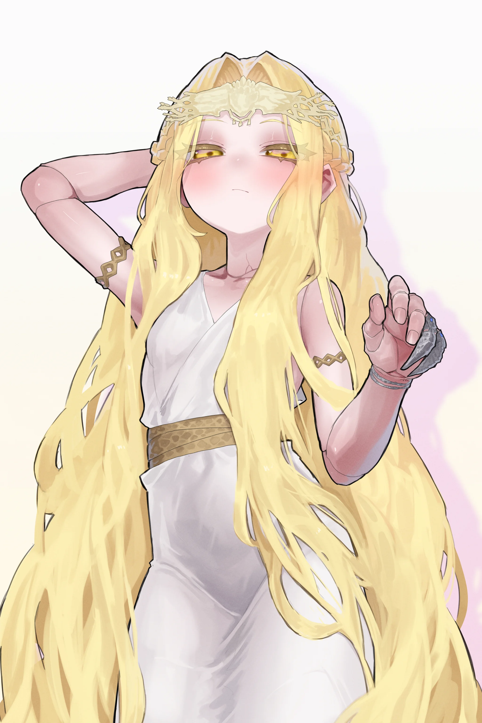 long hair, blonde hair, yellow eyes