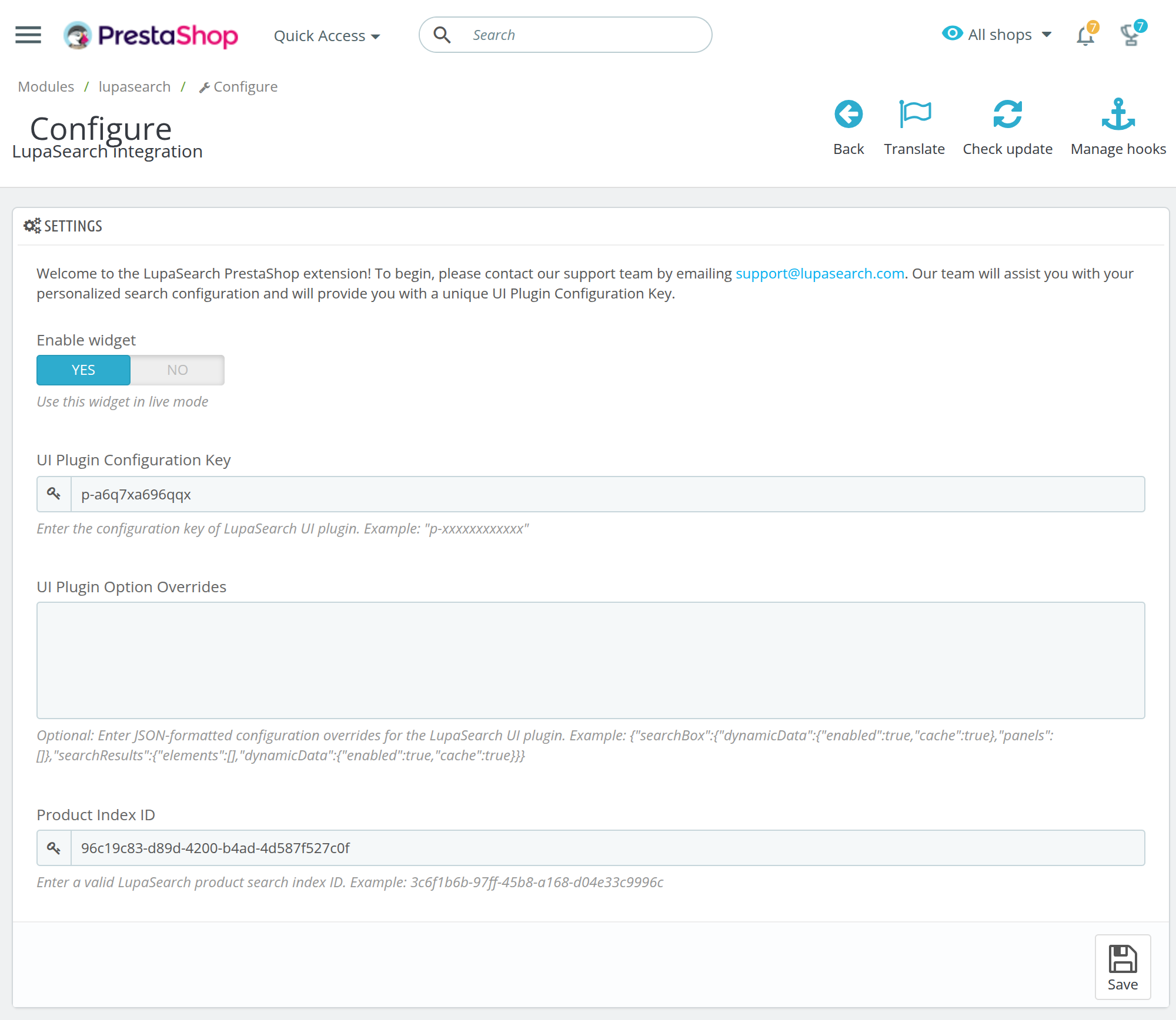 LupaSearch Configuration Example