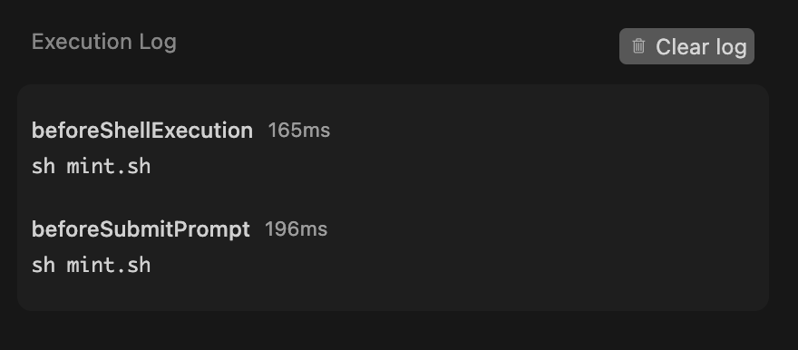 Cursor hooks logs screenshot