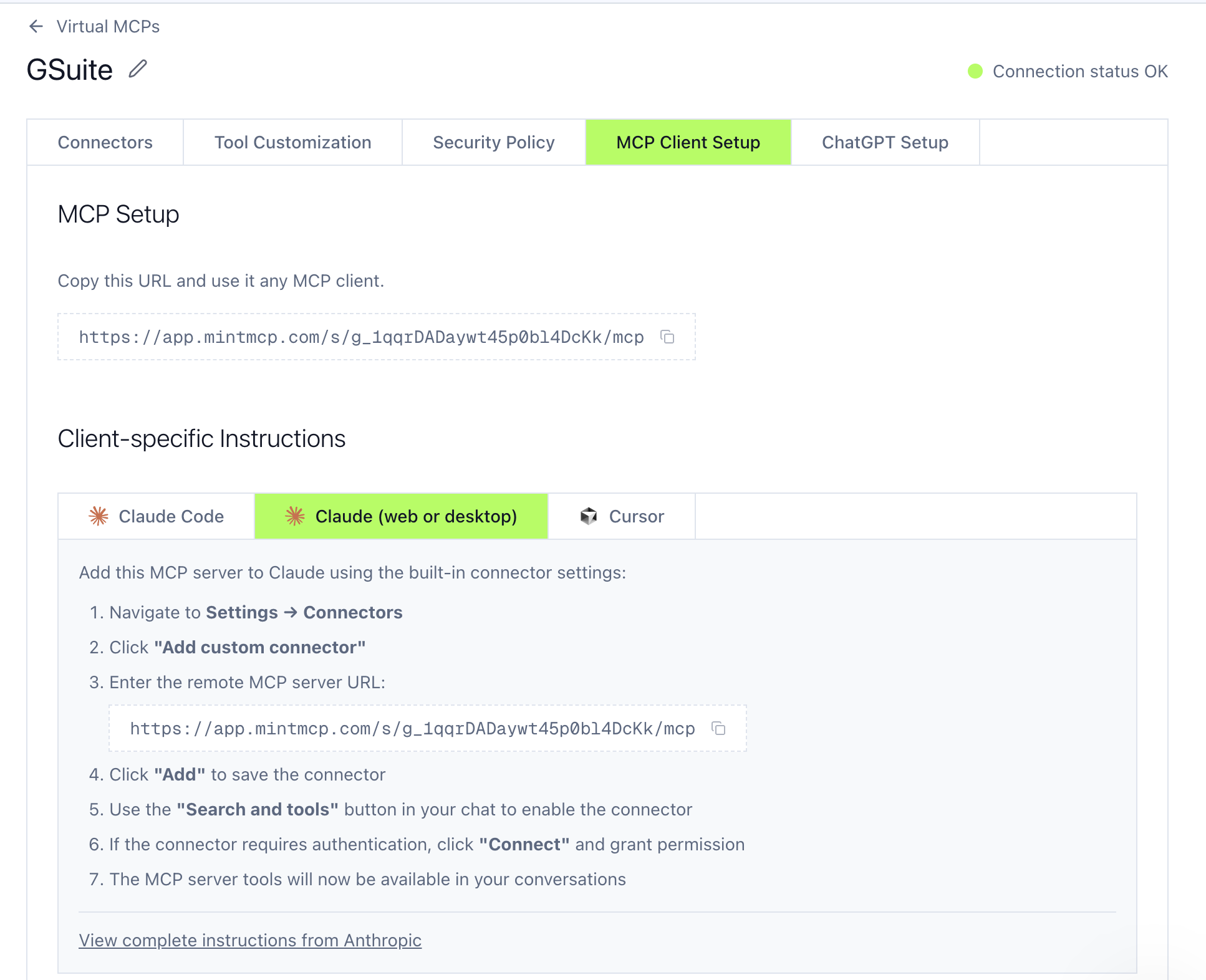 Virtual MCP Server URL