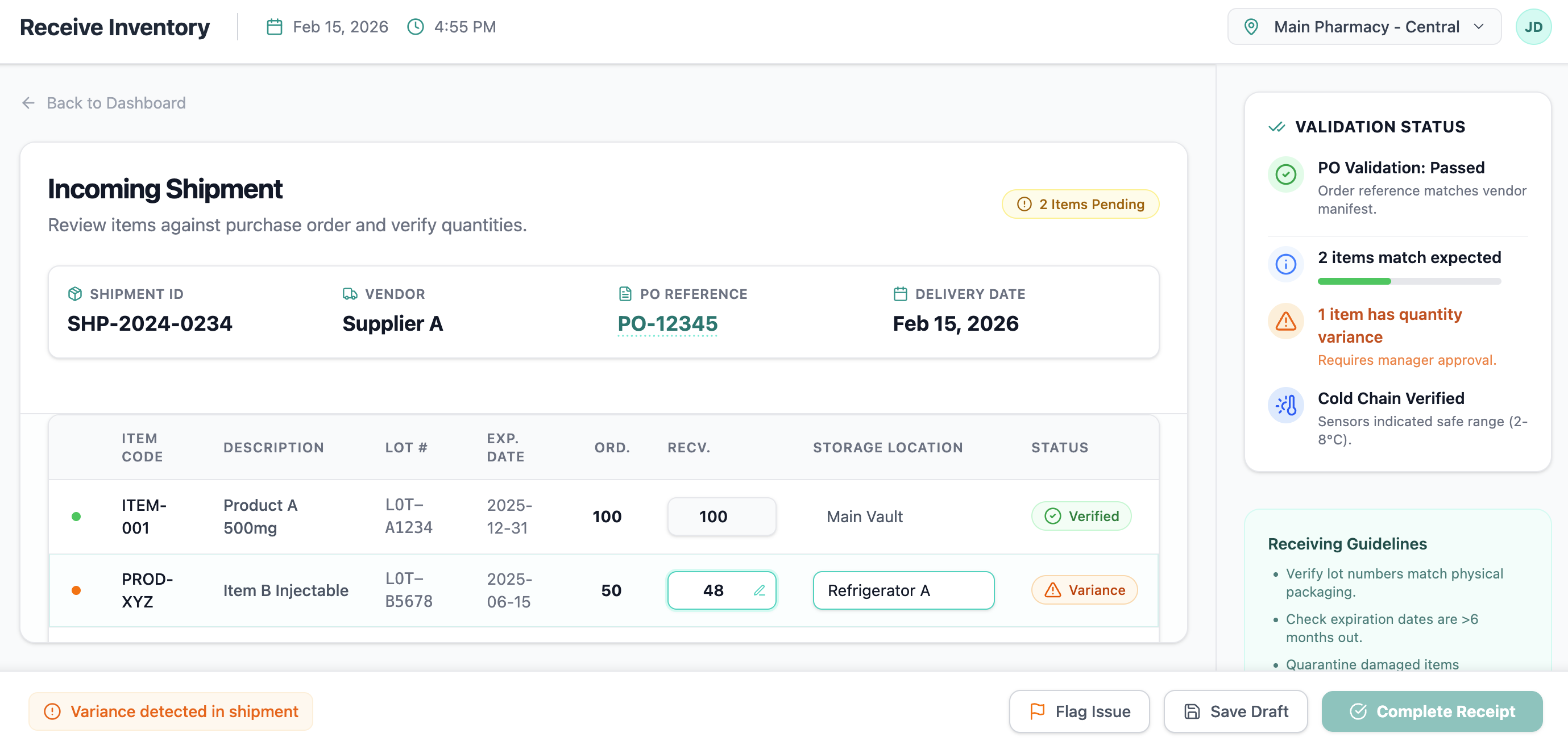Receive & Log Inventory