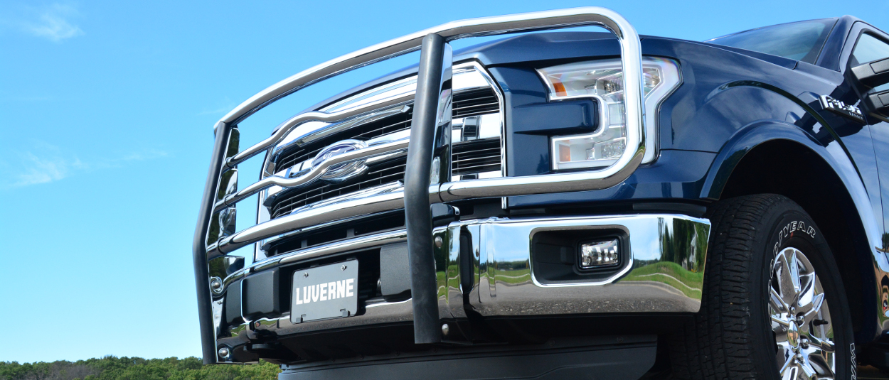 LUVERNE 2 inch grille guard on a blue Ford F150