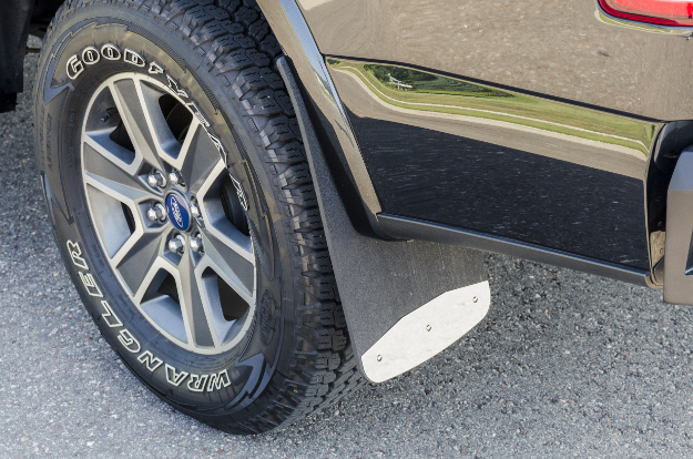 LUVERNE Textured Rubber Mud Guards on black Ford truck