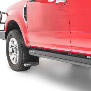 Red Ford F250 truck with Textured Rubber Mud Guards