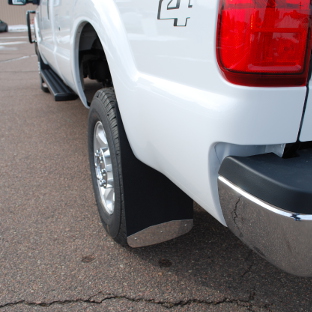 White Ford F350 with rear Mud Guards